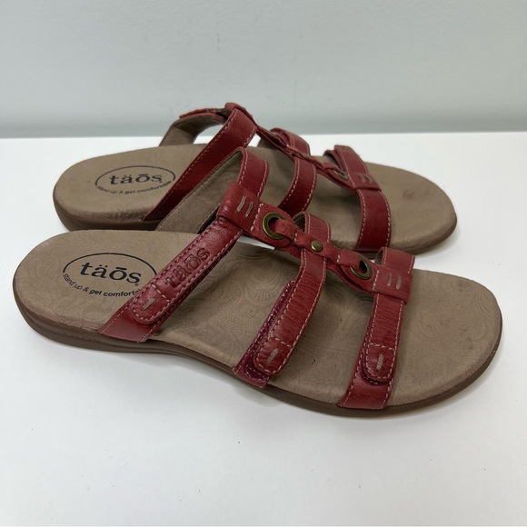 Taos Footwear Shoes - Taos Sandals Womens Size 9 Red Leather Adjustable Casual Slip On Slide Boho